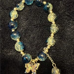 Blue Beaded Bracelet with Butterfly Charm